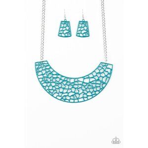 Paparazzi Powerful Prowl Metallic Blue Collar Silver Chain Necklace Earrings Set